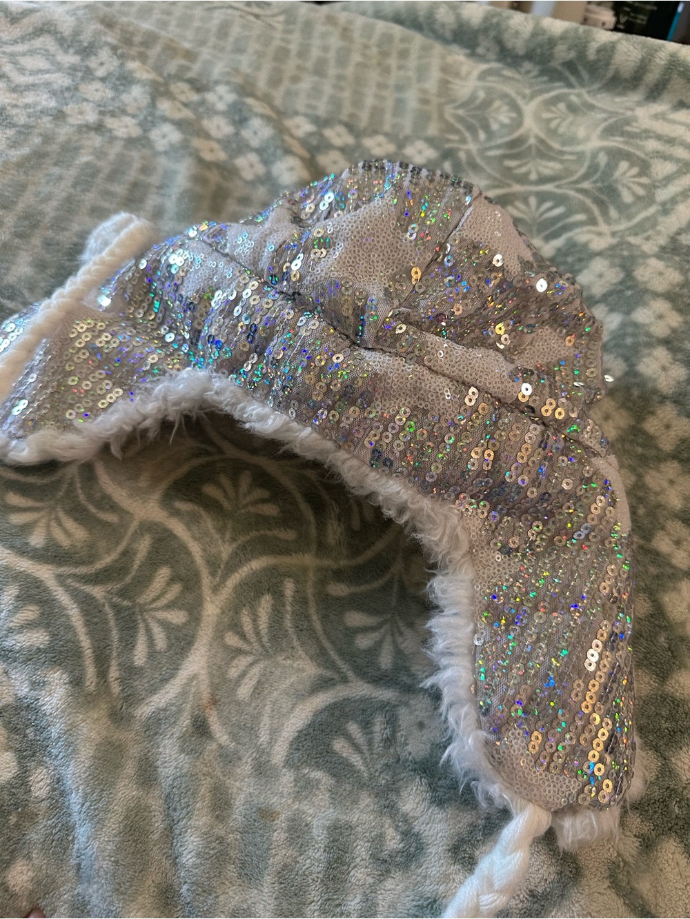 Girls Justice Sparkle Sequin Earflap Hat - White
